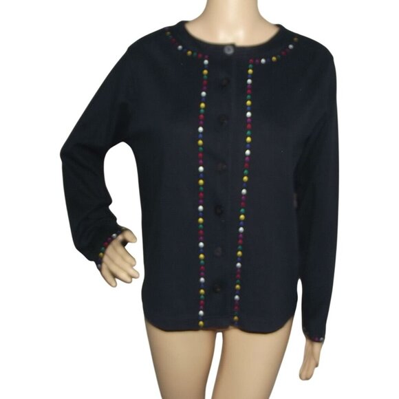Bechamel Jacket Womens Small Black embroidered button knit cardigan crew neck - Picture 2 of 11